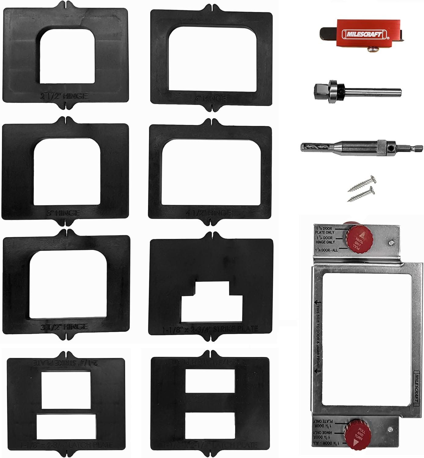 Milescraft 1220 Hinge Mate350 –Complete Hinge Installation Kit-Cut Hinge Mortises on Doors, Jambs, Latches & Strike Plates -Includes All Hardware for 1-3/8in & 1-3/4in Doors & 2-1/2 in to 4.5in Hinges , Black