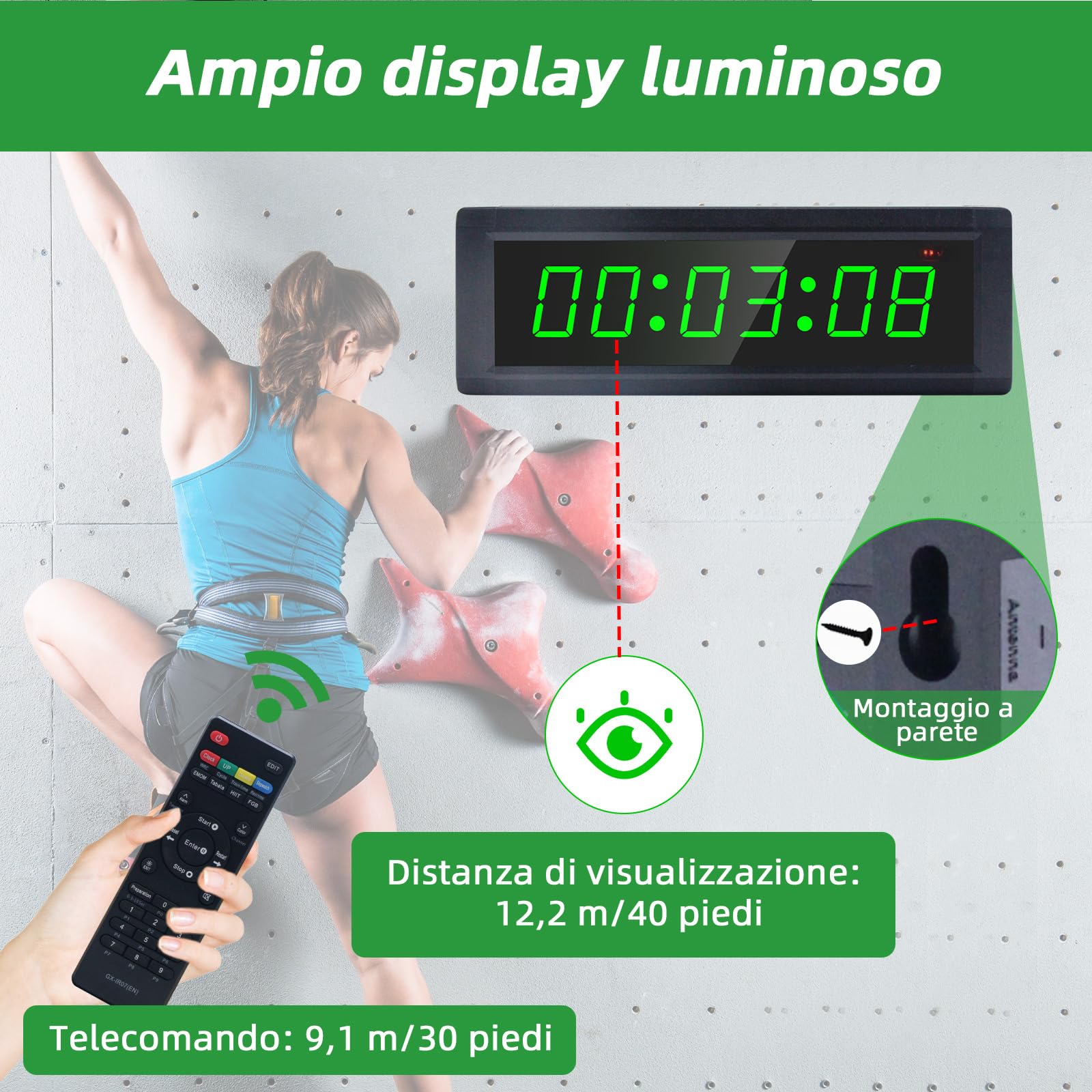 Timer da palestra, conto alla rovescia con pulsante Start/Stop, cronometro digitale con telecomando, orologio digitale a LED 12/24H, timer per allenamento sportivo a casa