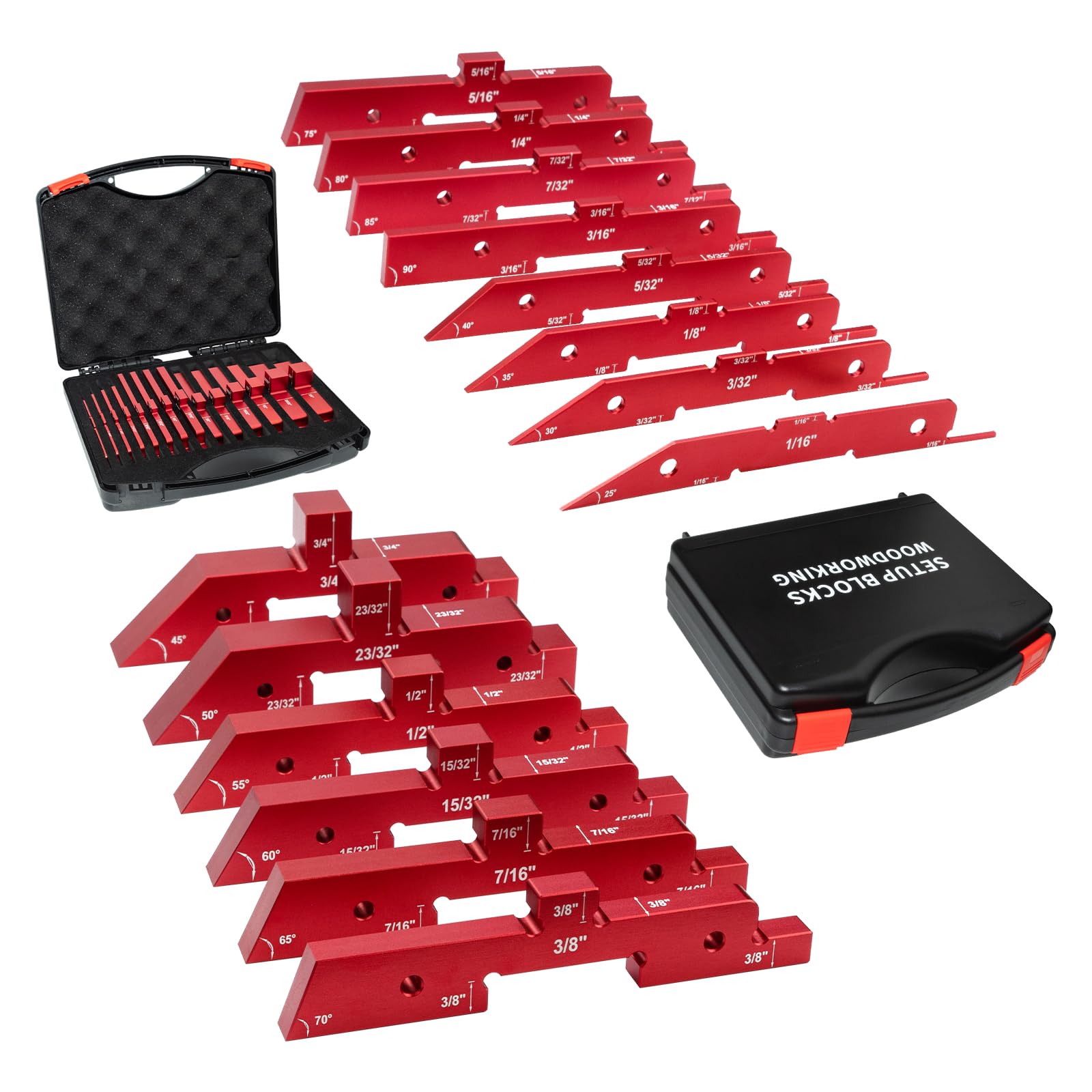 SIIIXS Router Table Setup Bars,14pcs Aluminum Precision Setup Blocks Height Gauge Set for Router Table Saw Accessories and Angle Woodworking Set Up