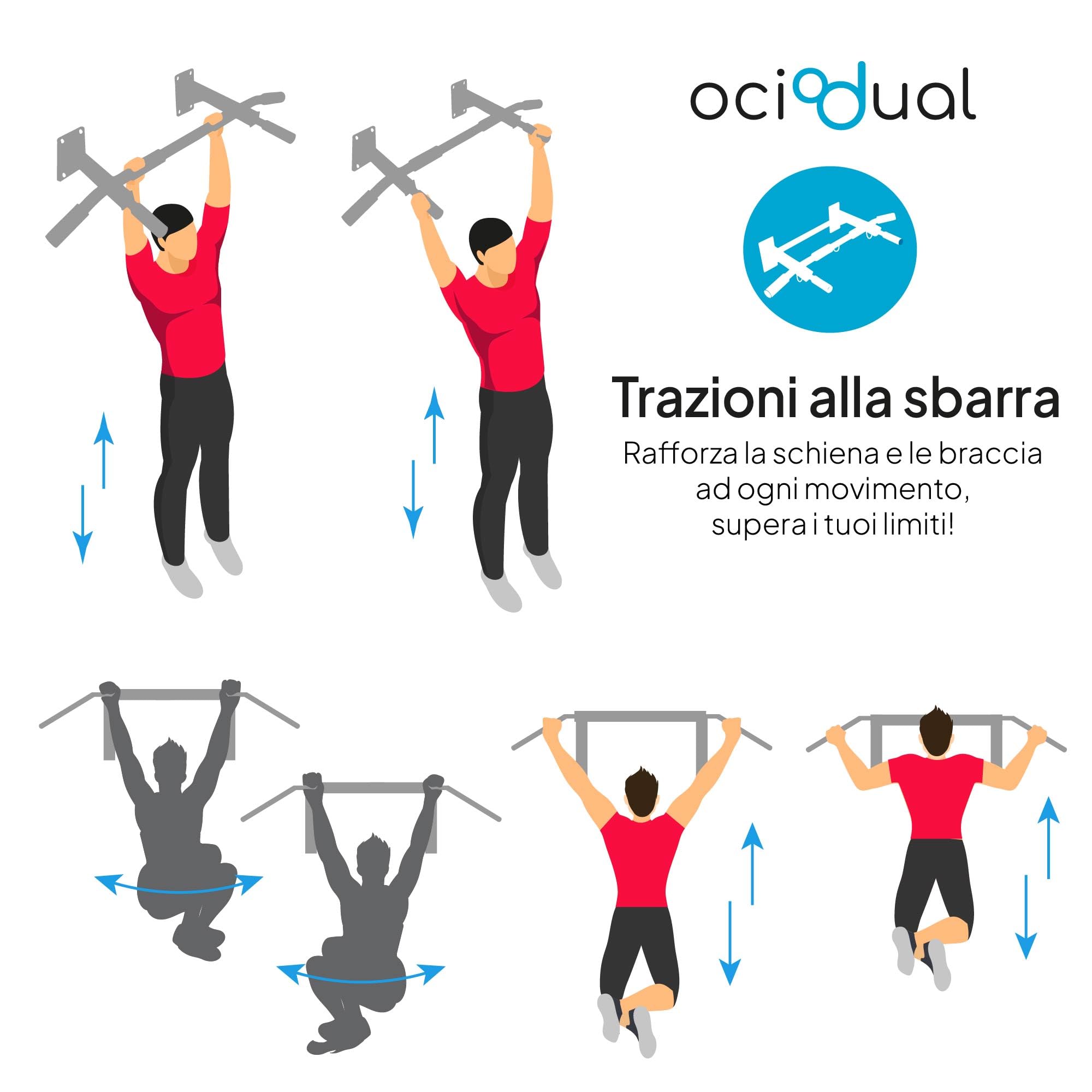 OcioDual Sbarra Trazioni, Palestra Multifunzione Tutto in Uno, Barra per Trazioni Professionale, Attrezzi Palestra Casa, Boxe, Allenamento in Sospensione, Calistenia, Box Trainning, Pull