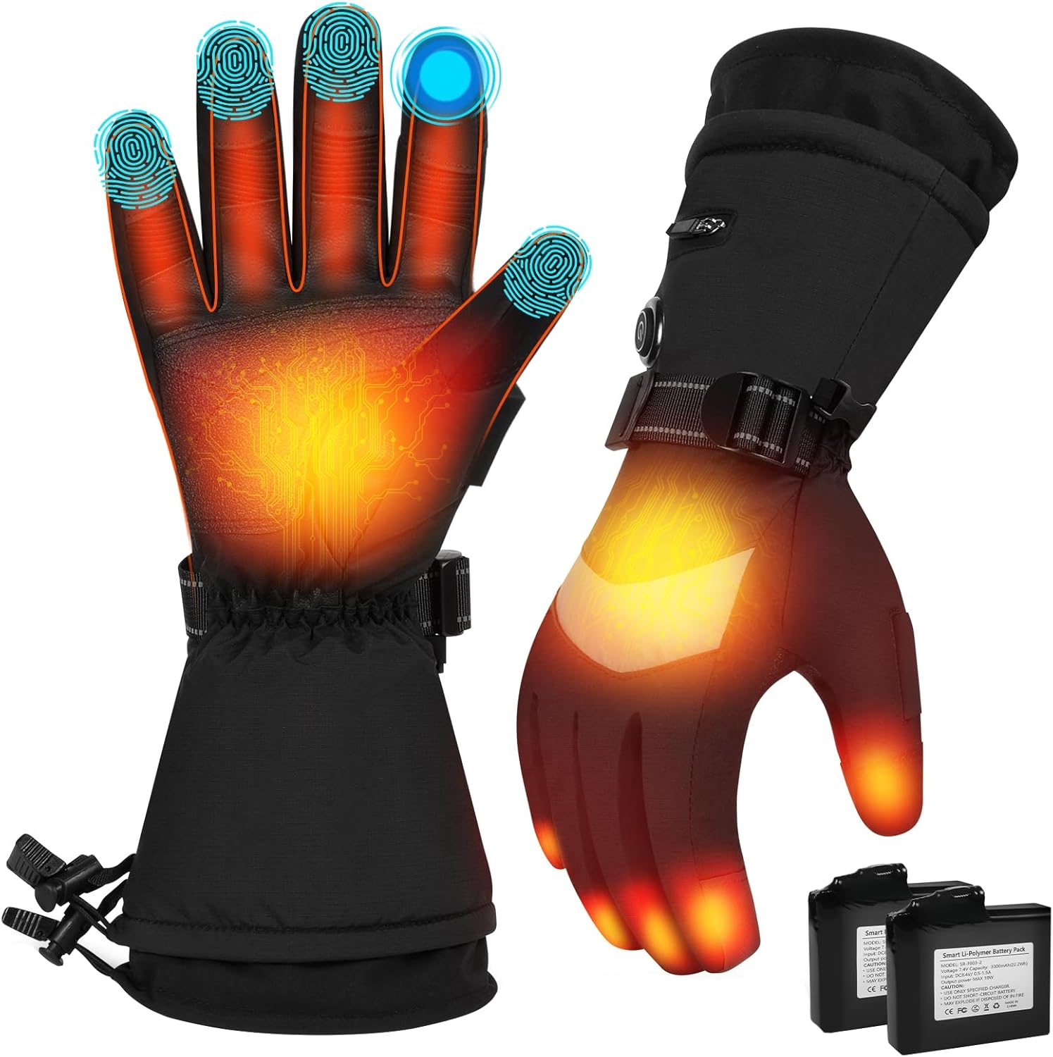 Heated Gloves for Men Women Rechargeable Battery Electric Gloves Waterproof & Double Windproof Winter Gloves for Camping Fishing Ski Hunting Riding Motorcycle Outdoor BK L