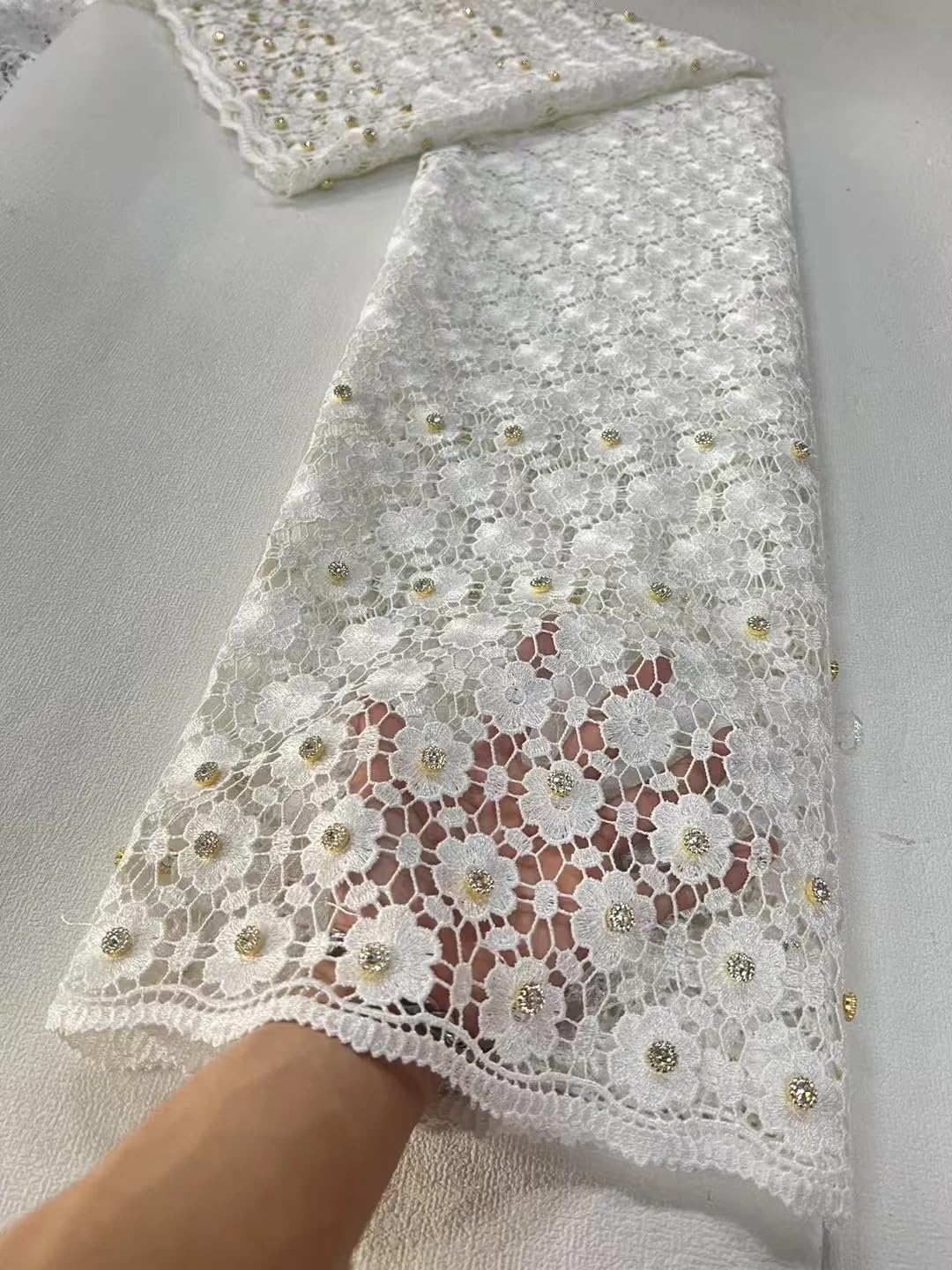 Guisolid - Tela de encaje de tul de algodón bordado, 5 yardas, para vestidos de graduación, tela de costura de 3 5 yardas