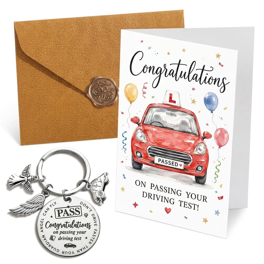 3pcs New Driver Gift Set, Passed Driving Test Present with Congratulations Card, Keyring and Envelope, First Car Keychain Keepsake for Adults Drivers