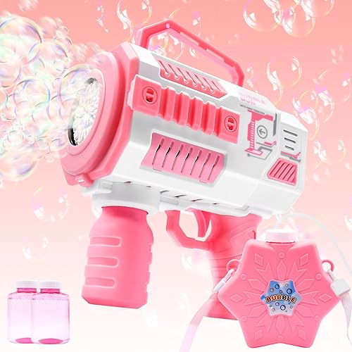 Miniatura 8 de Máquina de burbujas automática de 12 agujeros, pistola de burbujas iluminada con 2 soluciones de burbujas equipadas Big Magezine, juguetes al aire