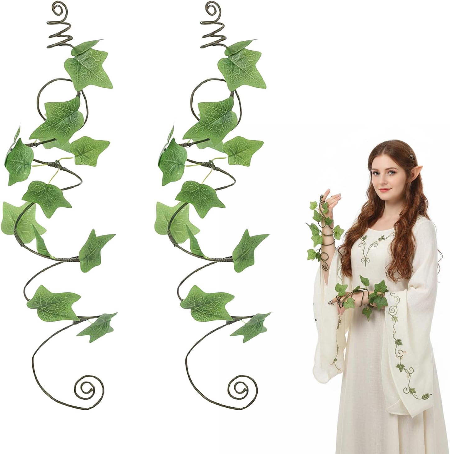 2 PCS Floral Arm Wrap Poison Ivy Costume for Women Adults Mother Forest Nature Costume for Renaissance Cosplay Boho Wedding Accessories Green - Image 1 of 6