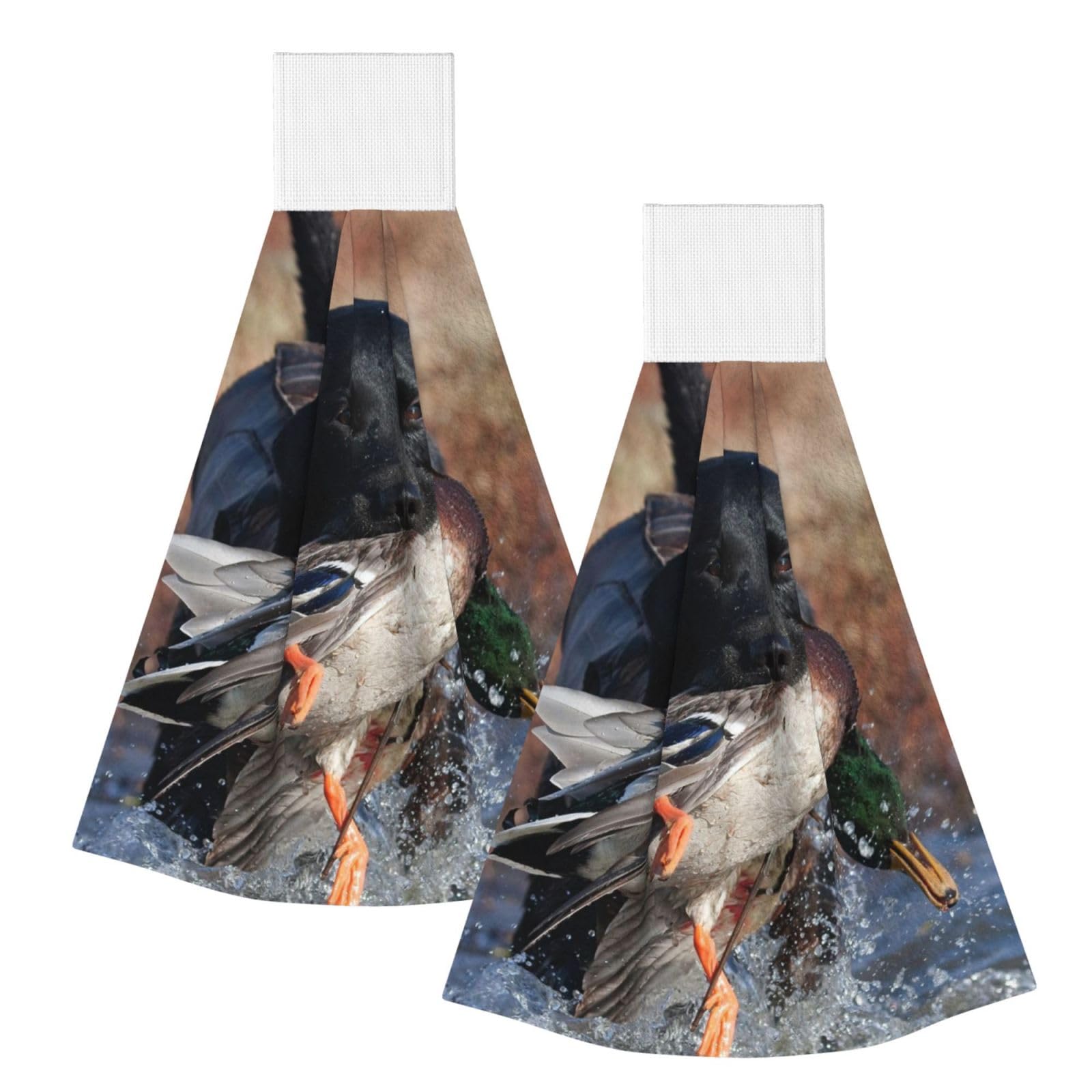 DOPKLNA Duck Hunting Labrador Dog Cool Black Puppy Animal, 2 Pcs Hanging Coral Fiber Hand Towels for Bathroom, Absorbent Kitchen Towels