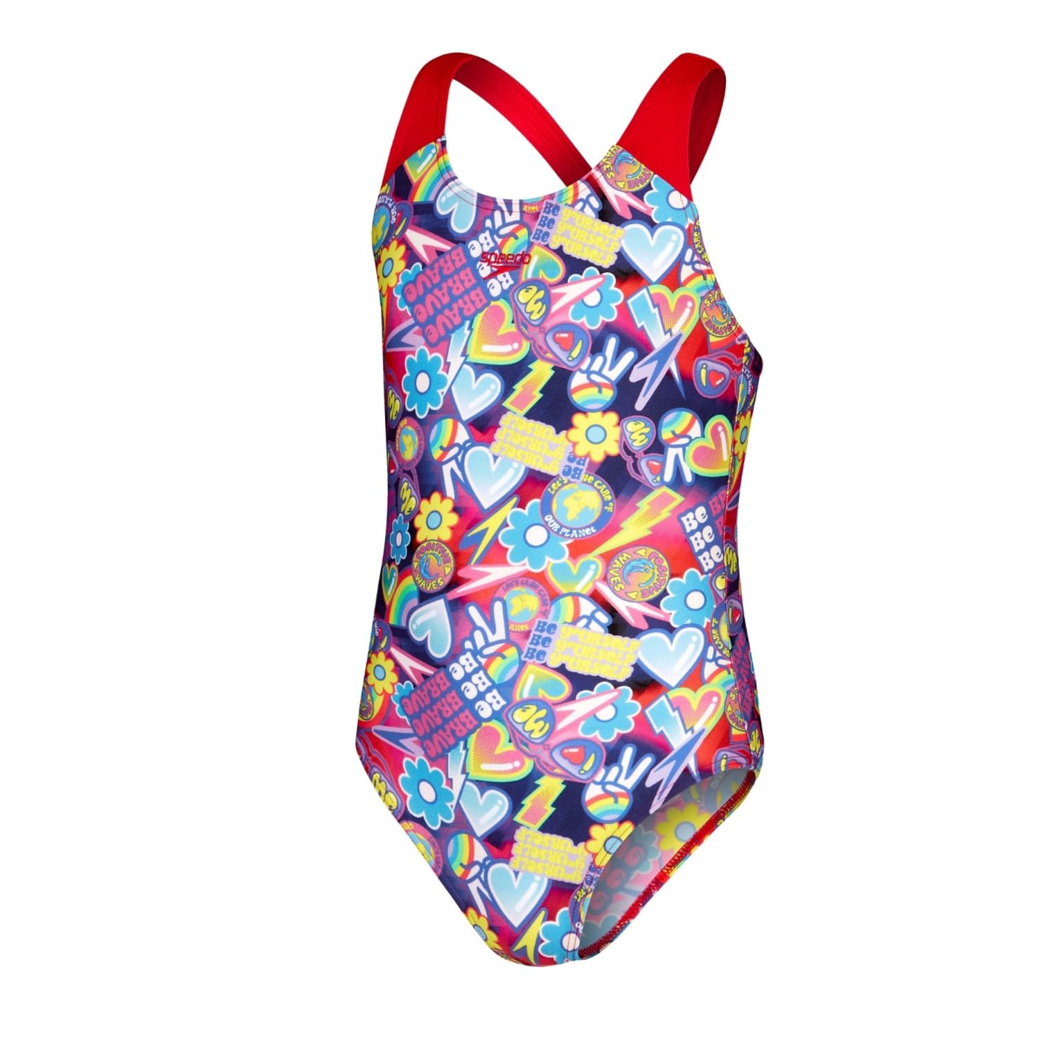Speedo Traje de baño digital para niña, color azul y rosa