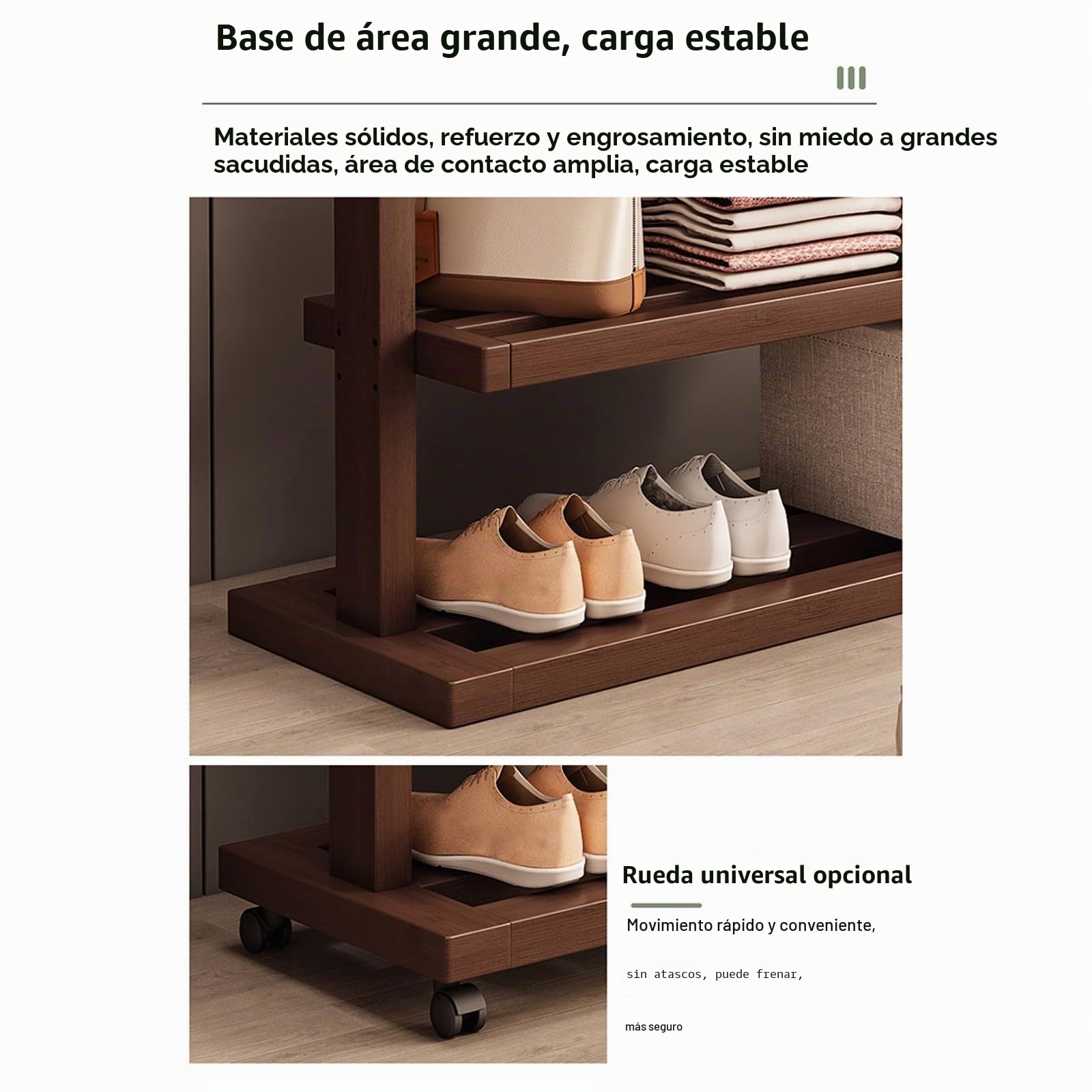 Perchero de madera maciza, perchero de bambú, perchero portátil con estante de almacenamiento y ruedas para colgar ropa, zapatos y ropa, adecuado para entrada, dormitorio, sala de estar Walnut,105