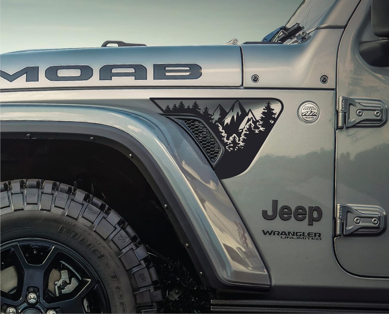 AnyStickerYouWant - Forest Mountain Fender Vent Vinyl Decal Sticker Fits & Compatible with Jeep Wrangler JL/Jeep Gladiator JT 2018+ Forest Mountain Scene Decal (Any Color You Want)