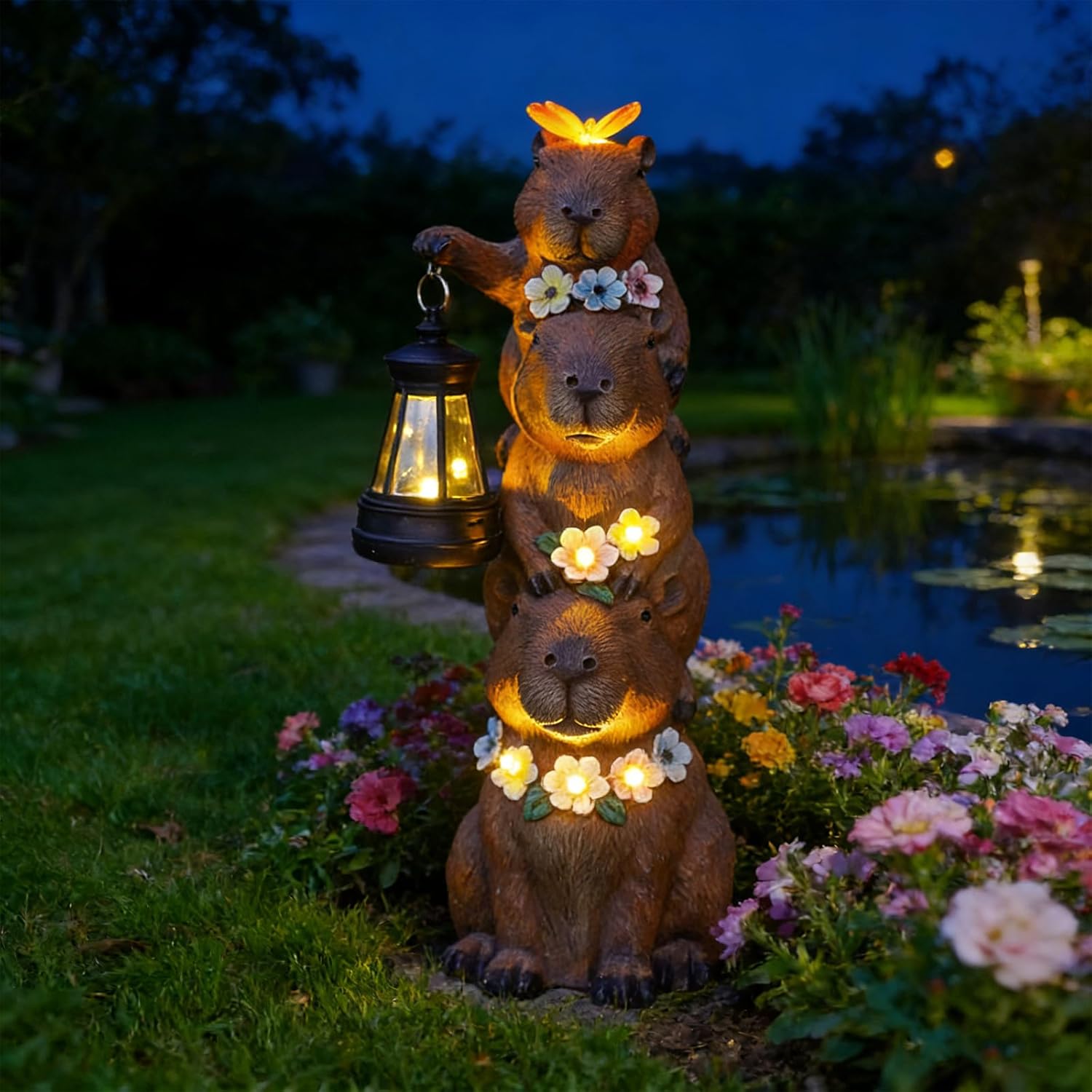 Porch Goose Statue, Outdoor Waterproof Goose Garden Statue with Solar Lantern, Duck Resin Garden Sculptures & Statues for Yard Art Lawn Pond, Ideal Solar Goose Figurine Garden Gifts for Women (Duck)