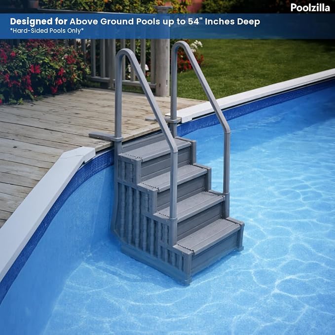 Escalera para piscina desmontable con doble barandal gris miniatura 3