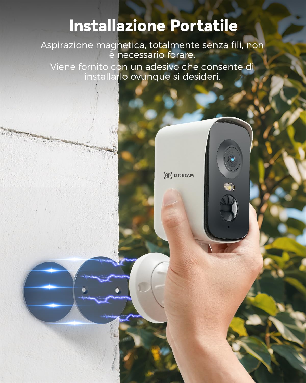 COCOCAM Portatile Magnetica 4G Telecamera con SIM Senza Fili Esterno/Interno 2K per RV/Campeggio/Viaggio, 300°Pan, 10000Ahm Batteria, PIR&AI Rilevamento Umano, Scheda SIM Integrata (NO WIFI)