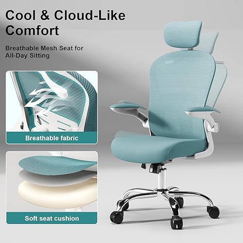 Miniatura 3 de Silla para videojuegos, soporte lumbar ajustable y reposacabezas para computadora, silla de escritorio de malla con respaldo alto para oficina