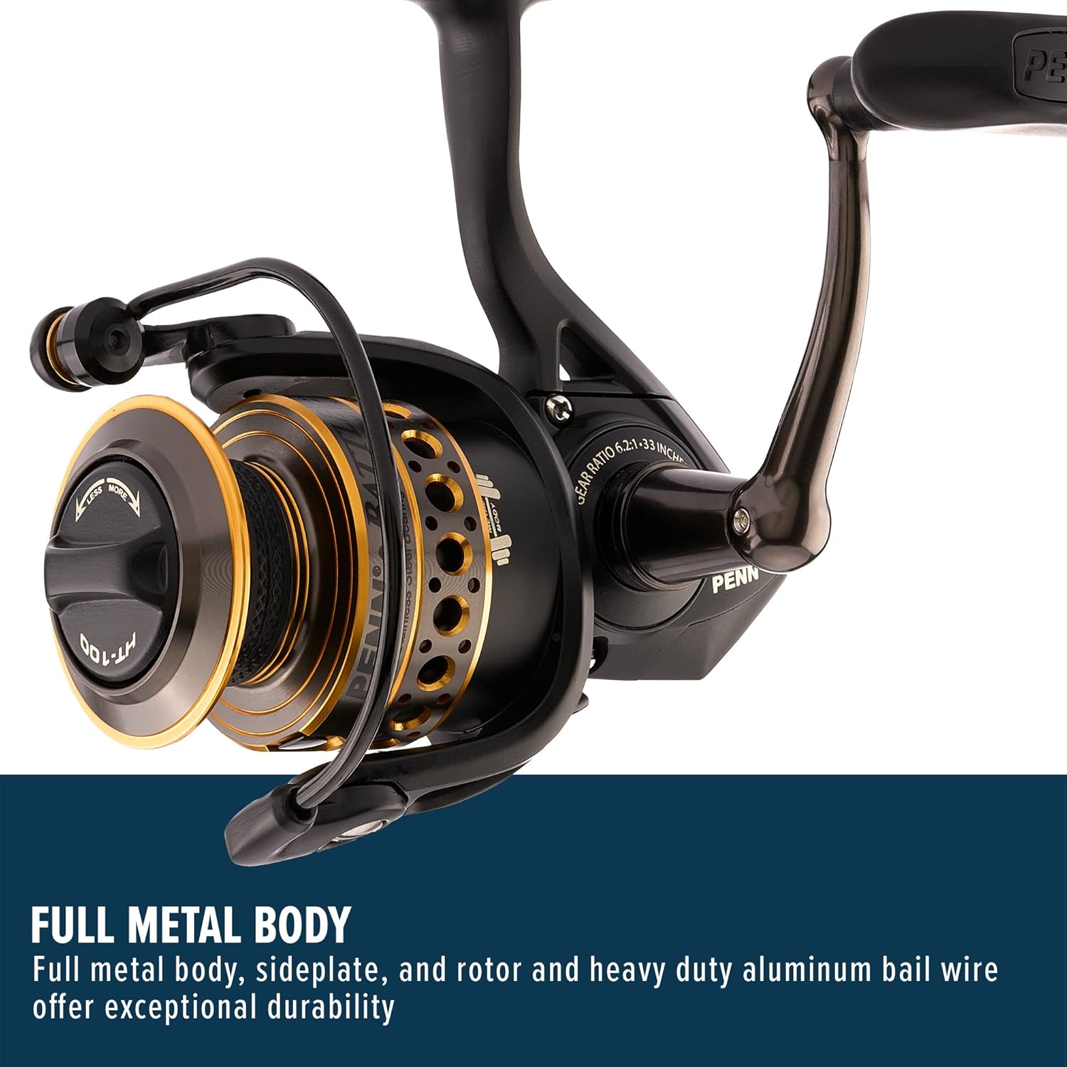 Penn Battle Spinning Reel Kit, Size 5000, Includes Reel Cover and Spare Anodized Aluminum Spool, Right/Left Handle Position, HT-100 Front Drag System