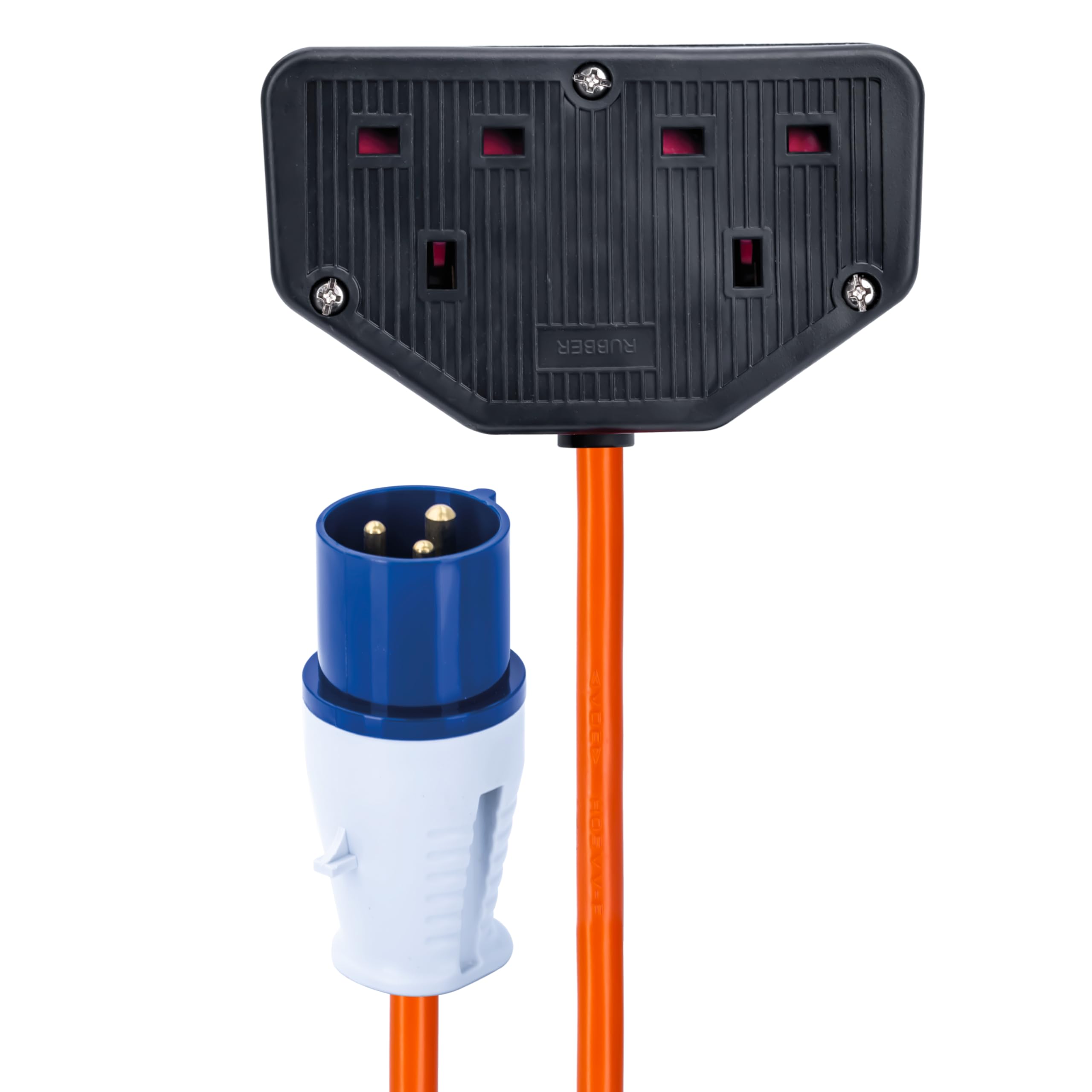 Status 16A Site Plug to 2 Way UK Socket Adaptor Cable | 20cm, Perfect for Camping Caravan, Motorhome, Campervan, IP44, Weatherproof, 16APTUK2SCK1PK10