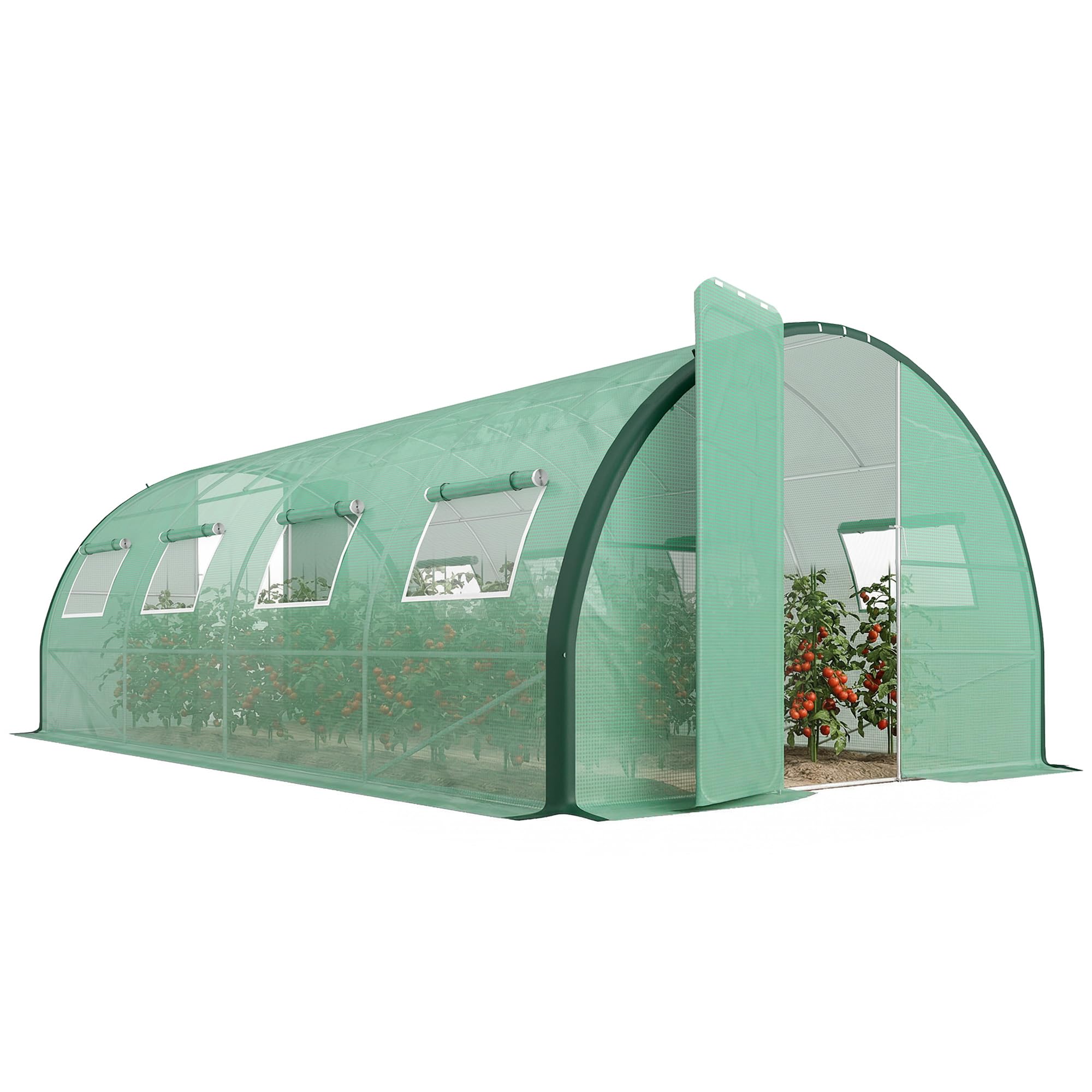 Outsunny Serre Tunnel de Jardin 18m² 600x300x200cm avec Portes et Fenêtres Moustiquaires PE Haute Densité 140g/m² Vert