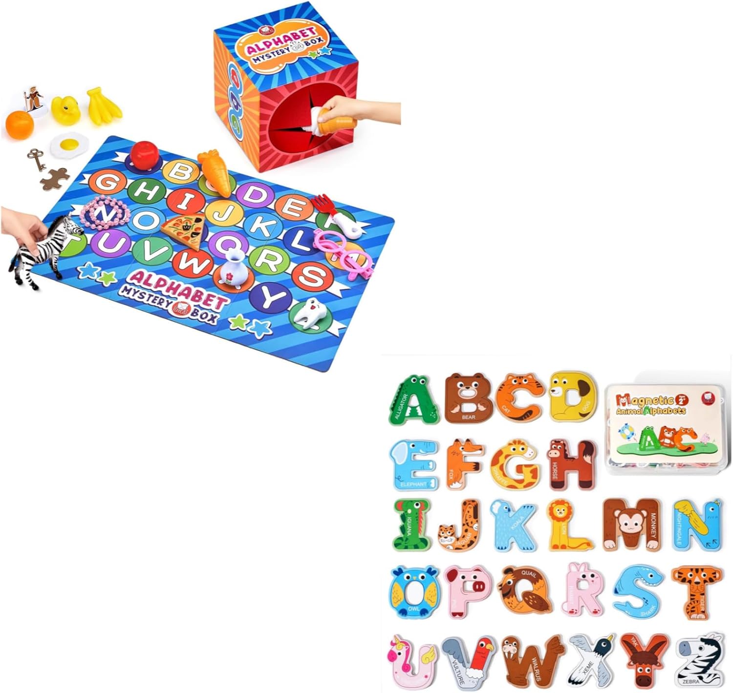 JoyCat Alphabet Mystery Box Wooden Thick Alphabet Magnets, Letters Sorting Matching Game Activities Letter Sounds Fine Motor Learning Toys,26 Magnetic Letters Toy for Kids Toddlers Preschool