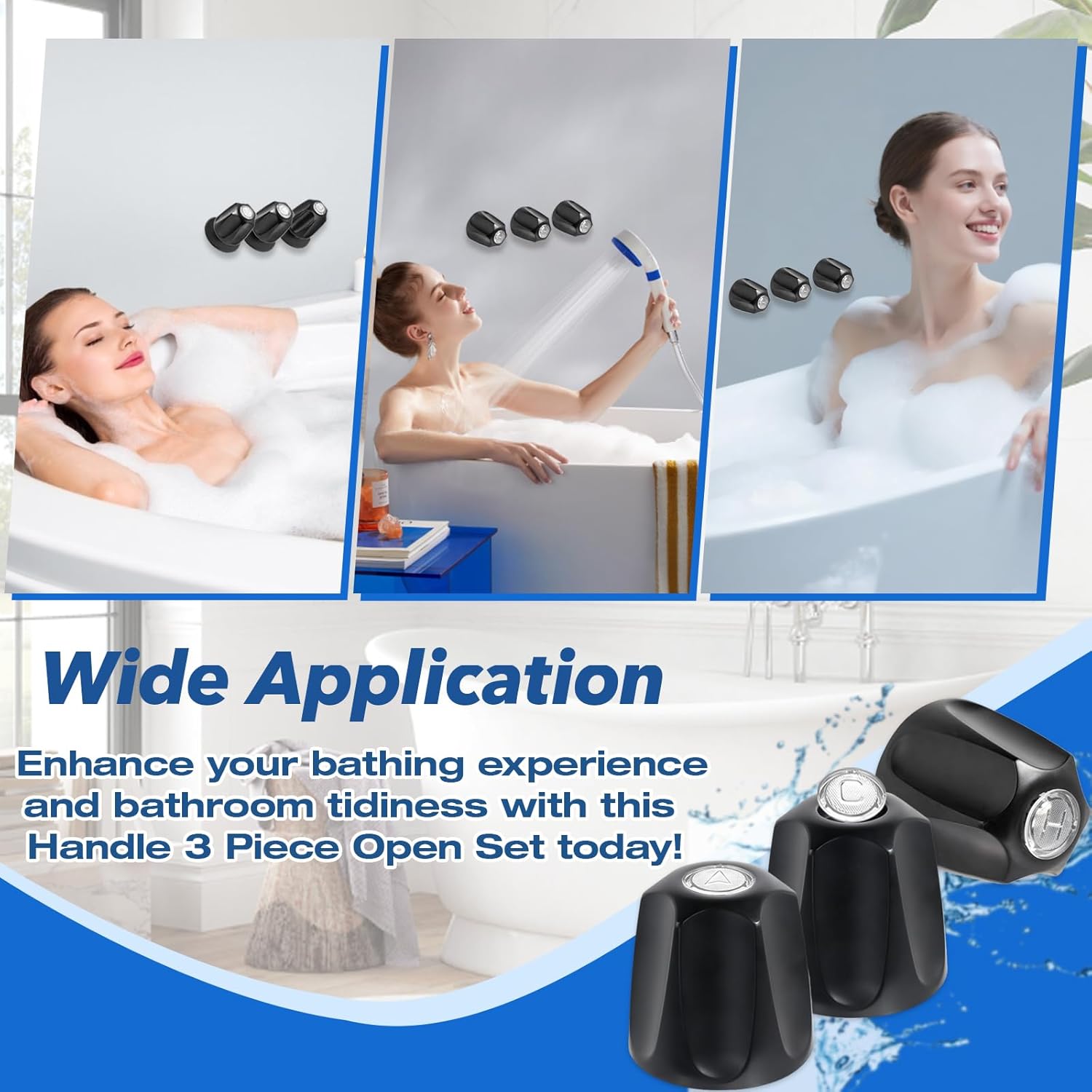 3-Pack Matte Black Shower Knob Replacement Compatible with Price Pfister Verve, Bathtub Shower Systems - Includes Bathtub Faucet Handle Trim, Hot/Cold/Diverter Knobs & 3 Screws
