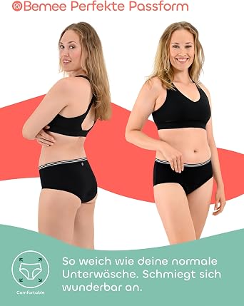 BeMee Perioden-Unterwäsche I Daytime Hipster aus zertifizierter Bio-Baumwolle I waschbare Perioden-Unterwäsche auslaufsicher (schwarz Größe XS bis XXL)