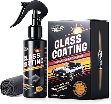 Toretark Car Ceramic Glass Coating Spray,Automotive Windshield Rain Repellent Glass Polish Protect, Long-Lasting Quick Dry Coat 3.38 fl oz +Towel