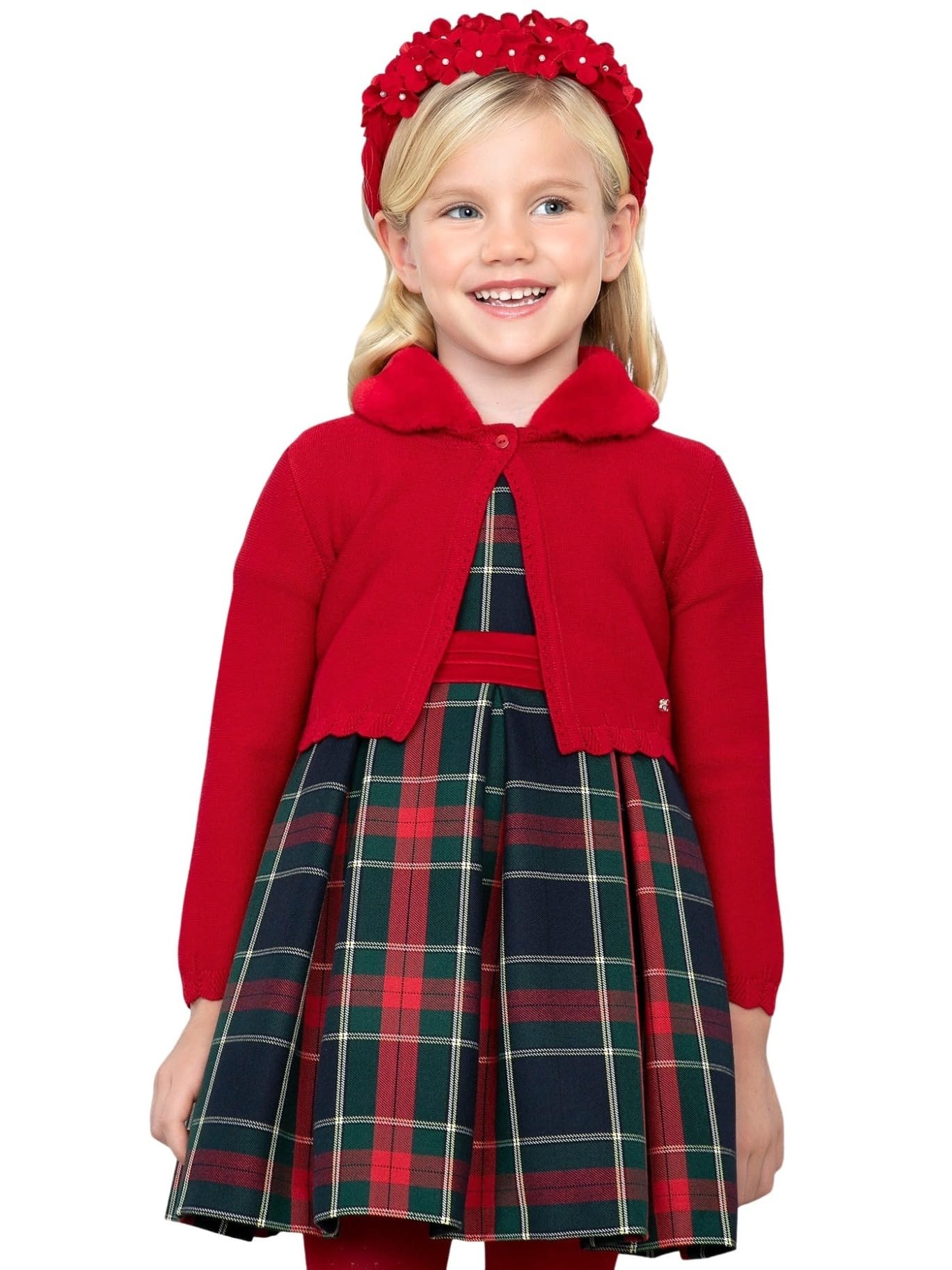 Abel & Lula Cardigan Tricot Colletto pell per Bambine e Ragazze Rosso
