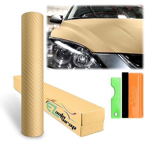 12"x60" (1FTX5FT) Gold 3D Carbon Fiber Textured Matte Car Auto Motorcycle Vinyl Wrap Sticker DIY Decal Film Sheet Air Release Bubble Free Self Adhesive Peel and Stick Free Tool Kit