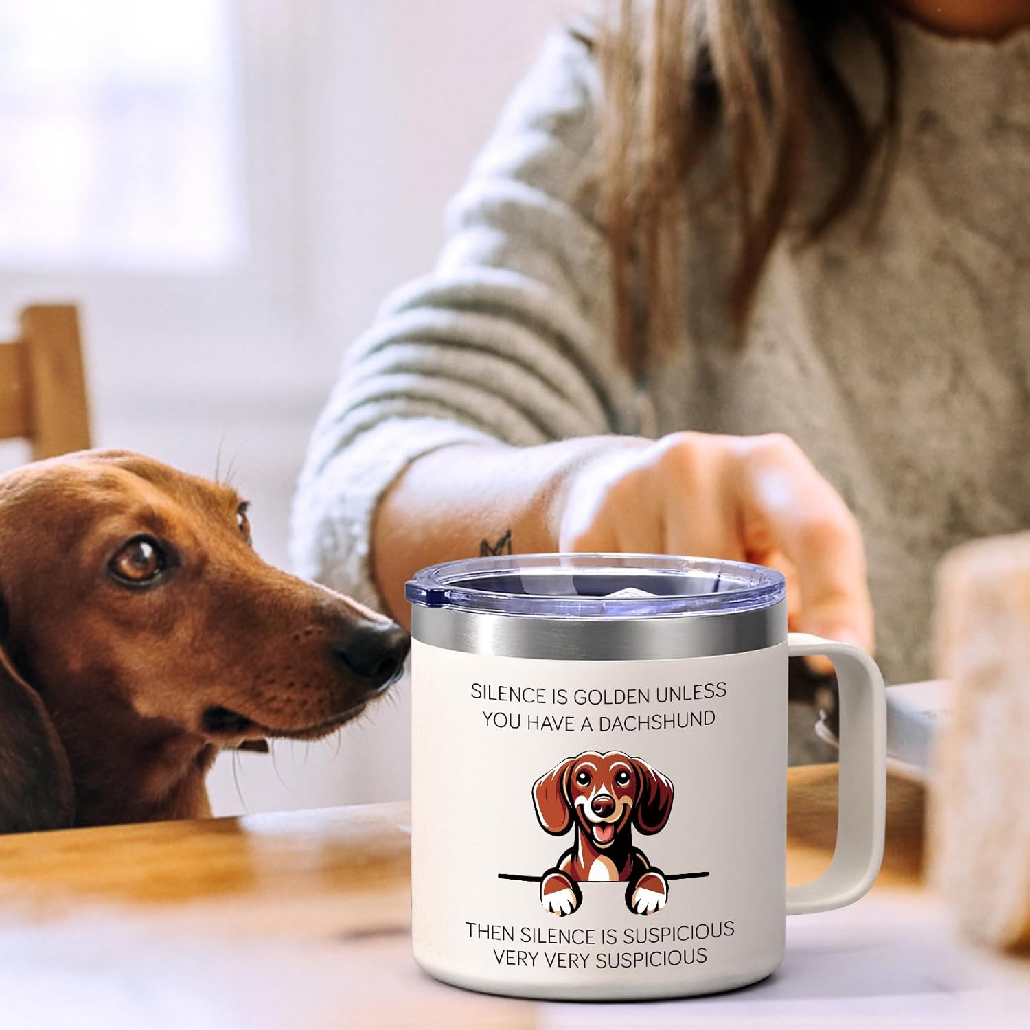 Lifecapido Dachshund Gifts for Women, Silence is Golden Unless You Have A Dachshund 14 oz Coffee Mug, Dog Lover Gifts, Dog Mom Gifts, Birthday Christmas Gifts for Dachshund Lovers, Pet Lovers, White - Image 3