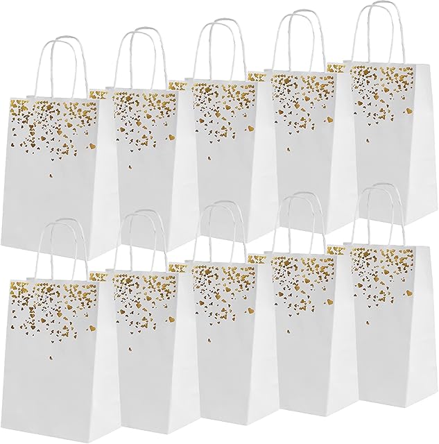 INHEMING 20 Pcs Bronzing Paper Bags,White Kraft Paper Party Gift Bags with Handles for Birthday, Wedding,Baby Shower,Hen Party,Graduation