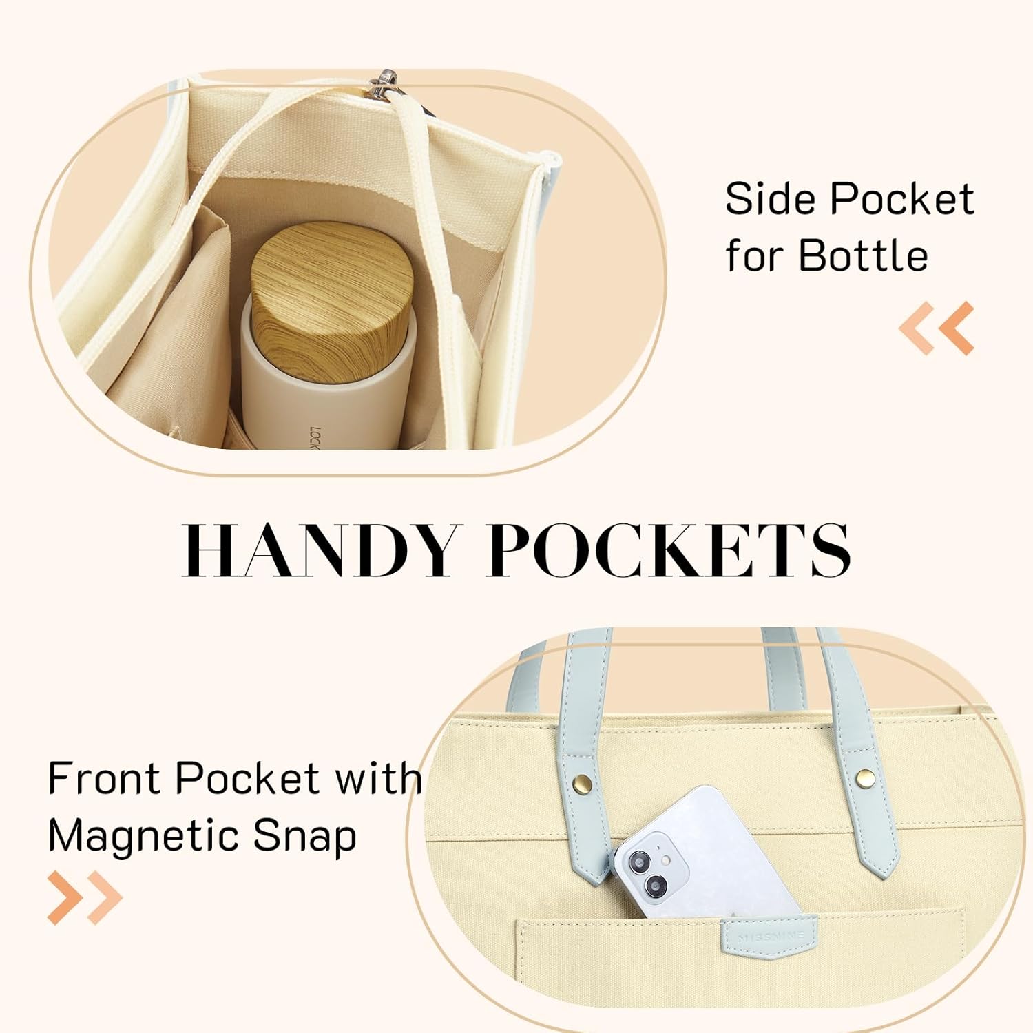 Missnine Laptop Tote Bag Canvas Laptop Bag 15.6 inch Work Shoulder Bags Casual Briefcase Handbag for Travel, Office, College (Light Blue) - Image 4