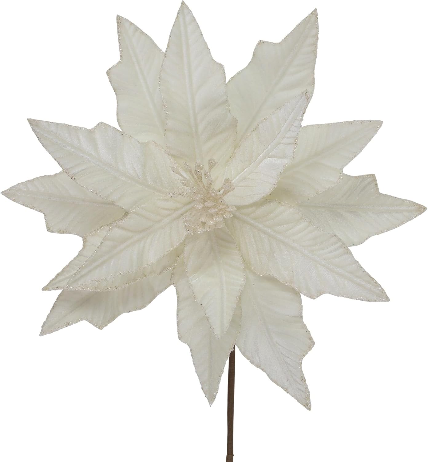 24" Cream Glittered Poinsettia Christmas Pick Ivory 24