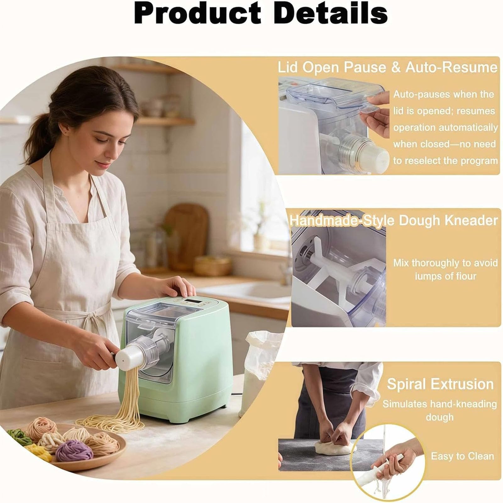 Máquina eléctrica para hacer pasta de 260W, máquina automática para hacer fideos con 13 formas, pantalla LED para espaguetis, fettuccine, lasaña en casa