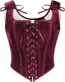 SCARLET DARKNESS Renaissance Corset Tops for Women - Pirate Lace Up Overbust Velvet Bustier Bodice