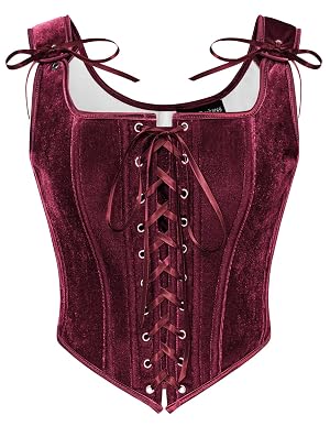SCARLET DARKNESS Renaissance Corset Tops for Women Pirate Lace Up Overbust Velvet Bustier Bodice