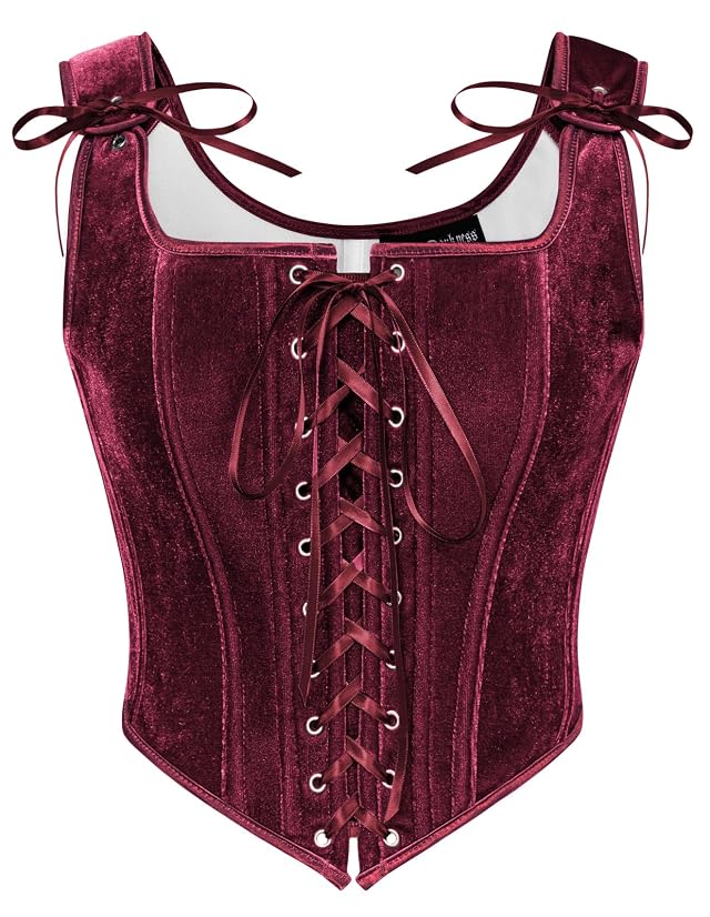 SCARLET DARKNESS Renaissance Corset Tops for Women Pirate Lace Up Overbust Velvet Bustier Bodice