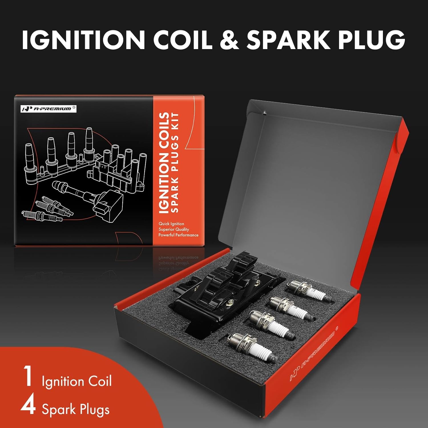 A-Premium 1x Ignition Coil Pack and 4x Iridium Spark Plugs Compatible with Mazda Miata 1994-1995 1.8L, Replace# 88921326, BPE81810X