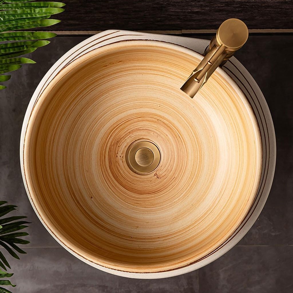 Pedestal Sinks Retro Art Ceramic Outdoor Column Wash Basin Courtyard Balcony Bathroom Sink (A)