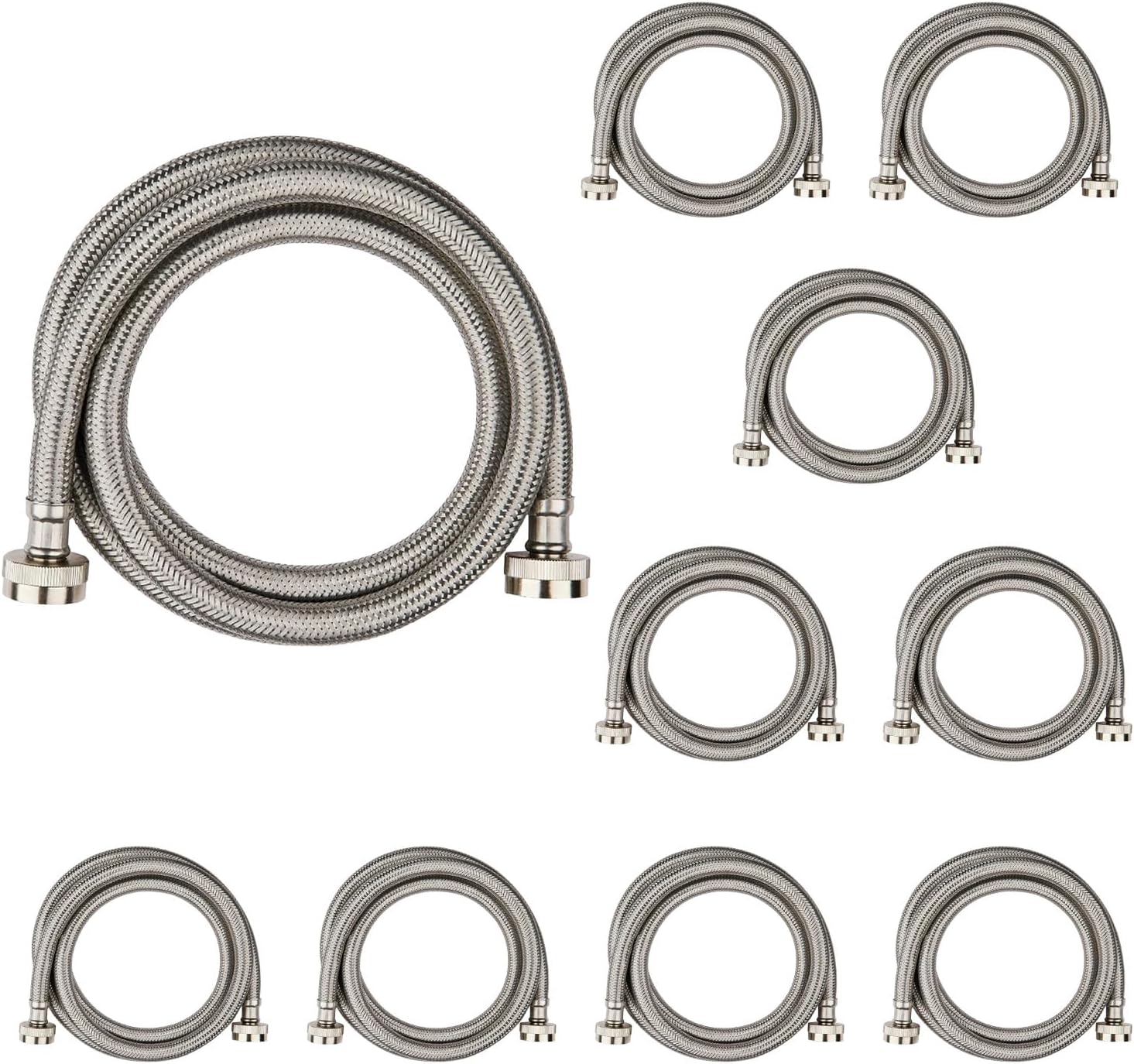 Washing Machine Hoses 4ft, 10 Pack Braided Stainless Steel Washer Hoses, Hot and Cold Washer Supply Line, Universal Flexible Laundry Machine Hose for All Washing Machine