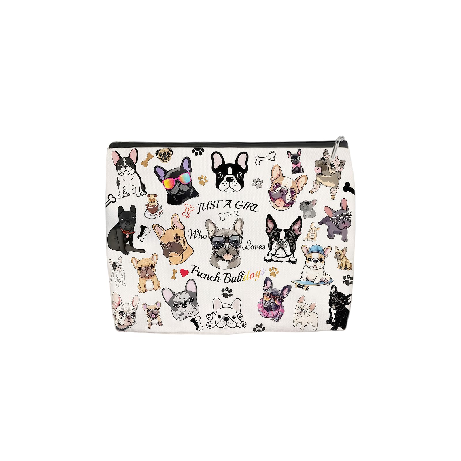 Borsa per trucchi con bulldog francese, in lino, resistente, impermeabile, 25 x 18 cm, doppia stampa con fodera, regalo alla moda