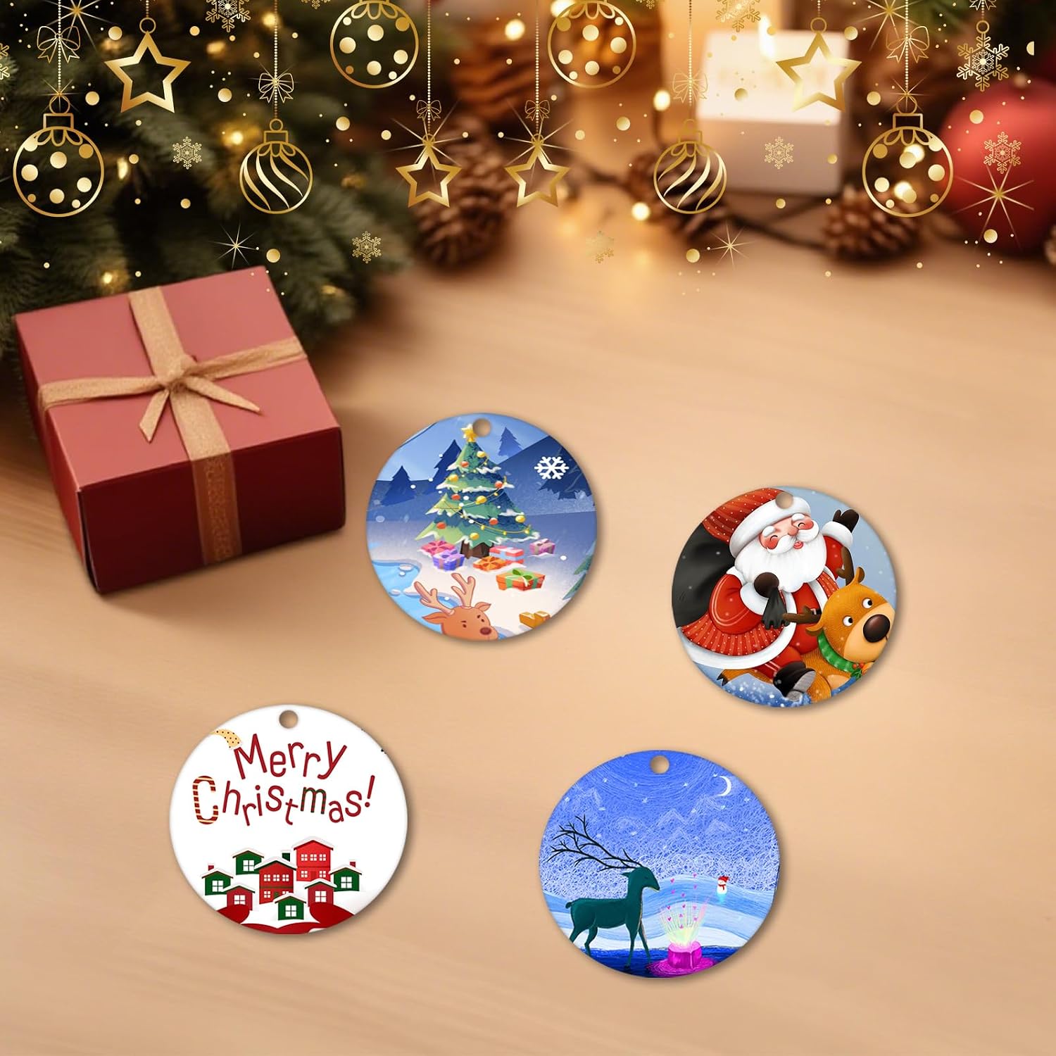 4-Cavity Christmas Ornaments Resin Molds Silicone with Hole,Round Shape Pendant Christmas Molds for Epoxy Resin,DIY Christmas Tree Pendant Decoration