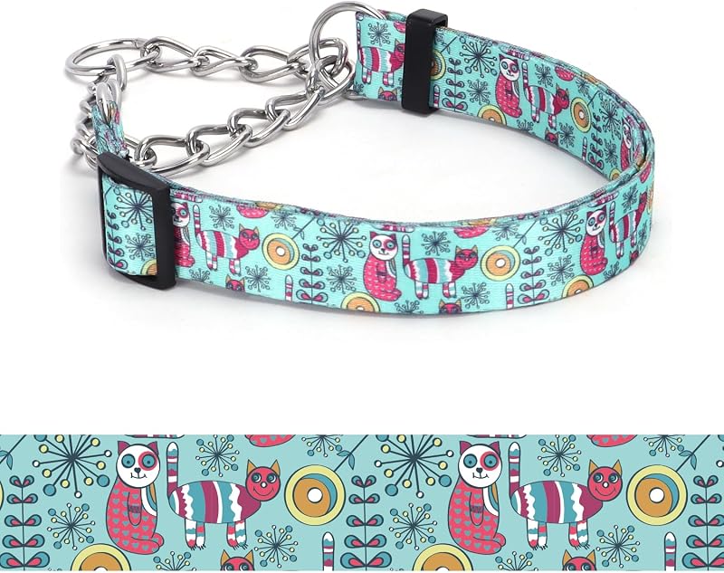 Coleira Martingale para Cães com Corrente de Aço Inoxidável e Estampa Floral haoyueer — Modelo A12, M
