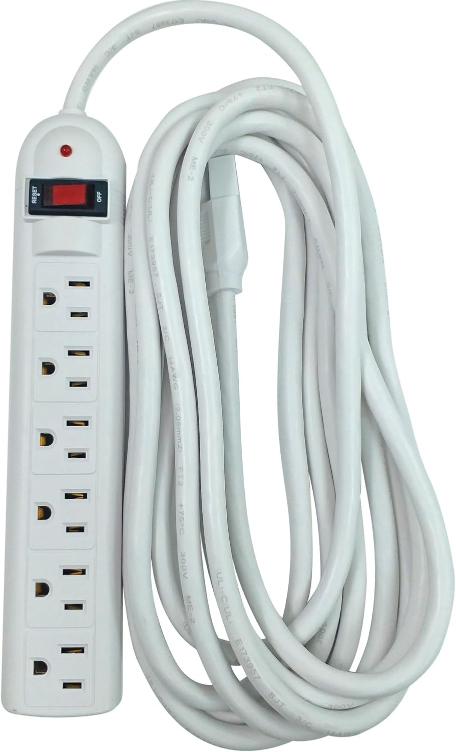 Strip Surge Protectors,1080 Joules,6 Outlets,15', Light Gray