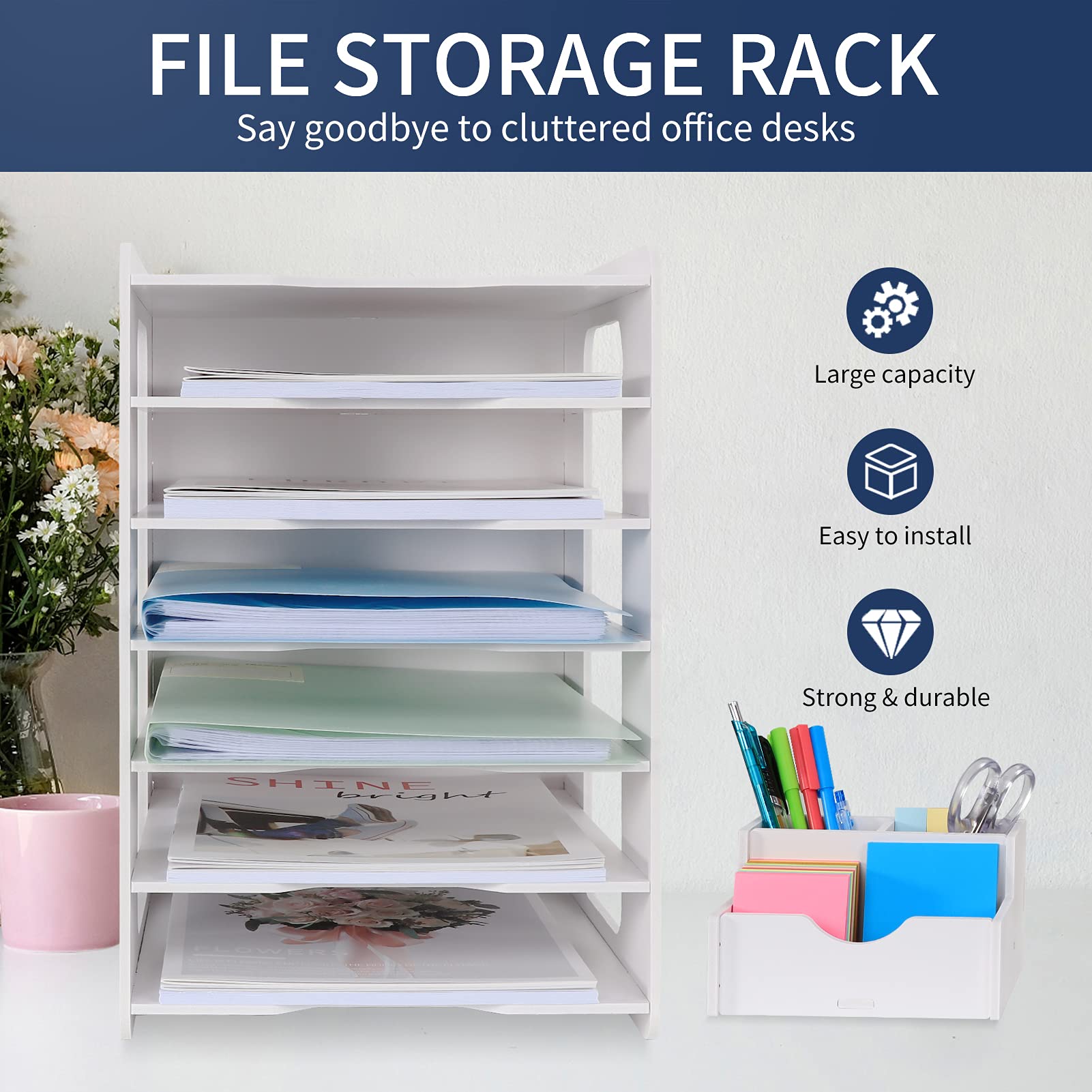 Organizador de escritorio con bandejas para cartas, organizador de escritorio de oficina, soporte para documentos A4, bandejas para archivar documentos en casa, oficina, escuela (diseño de 7 estantes)