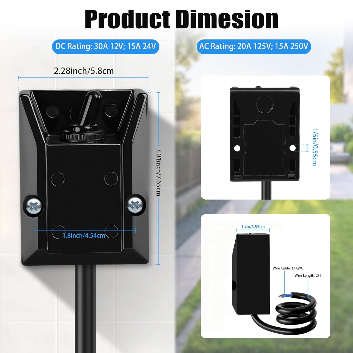 Waterproof Toggle Switch 12V 30A, Heavy Duty Marine Rocker Switch, 2 Pin 12v Switch SPST Power Switch On Off with 2ft Wire for RV Automotive Truck Boat Car Electrical Systems