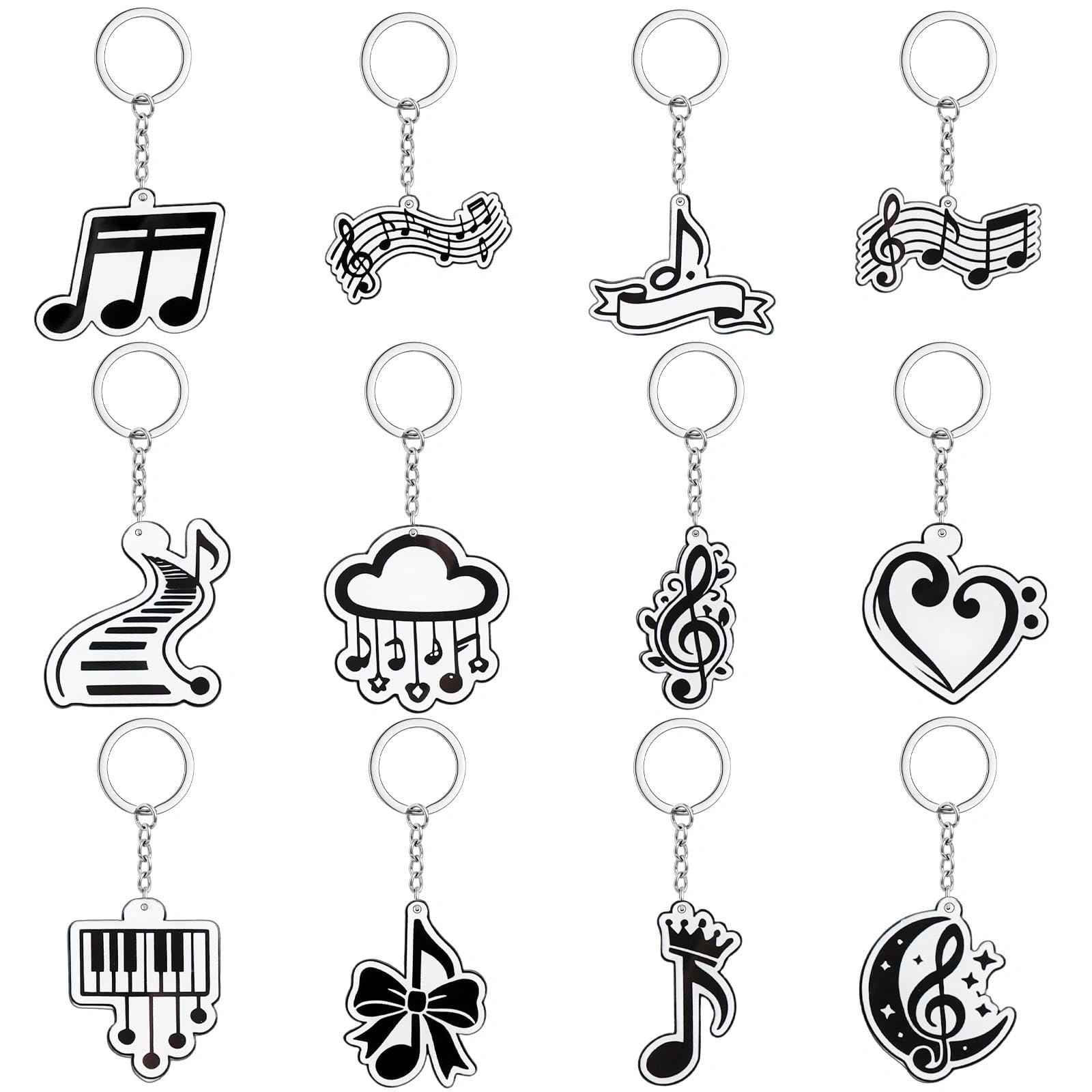 Neexdlex 24PCS Musical Note Keychain Bulk, 12 Styles Acrylic Music Keychain Charm Musical Themed Party Favors Music Gifts for Students Birthday Gifts Decoration Supplies