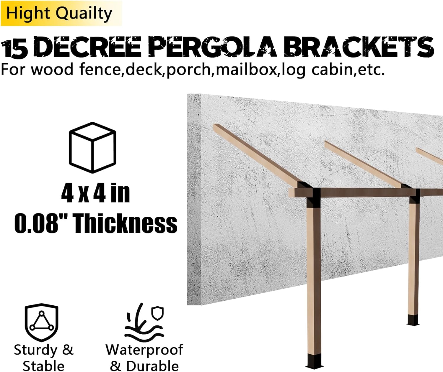 3-Way 15 Degree Pergola Brackets,L-Shaped Right Angle Corner Bracket for 4"x4"(Actual:3.5"x3.5") Indoor & Outdoor Wood Beam,DIY Slant Bracket for Pavilion,Gazebo,Porch,Deck,Cabin (2Pack)