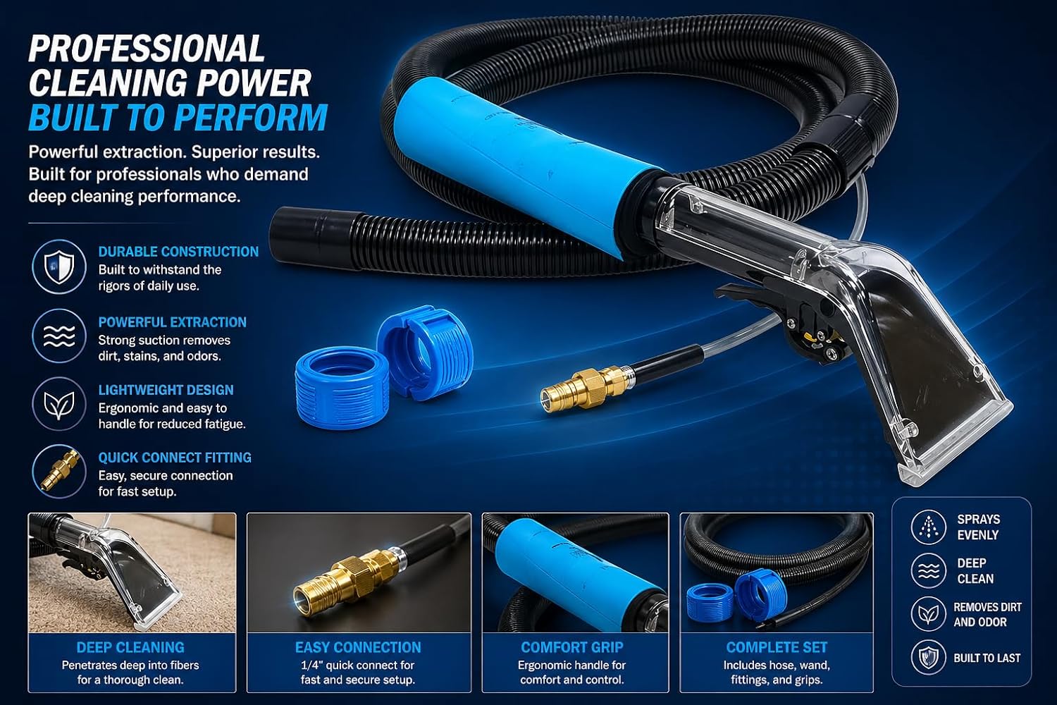 Mytee 8400P-8-P590 Air Lite™ Upholstery Tool w/ 8′ Vacuum and Internal Solution Hose Assembly Kit
