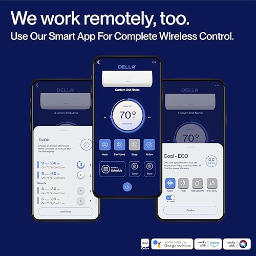 Miniatura 4 de DELLA 18000 BTU habilitado para Wifi 17 SEER enfría hasta 1000 pies cuadrados 208-230 V de bajo consumo mini aire acondicionado dividido y sistema