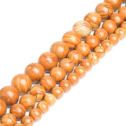 Miniatura 2 de 100 cuentas de piedras preciosas naturales de jaspe de vetas de madera de 0.236 pulgadas para hacer joyas, cuentas redondas sueltas de piedra para