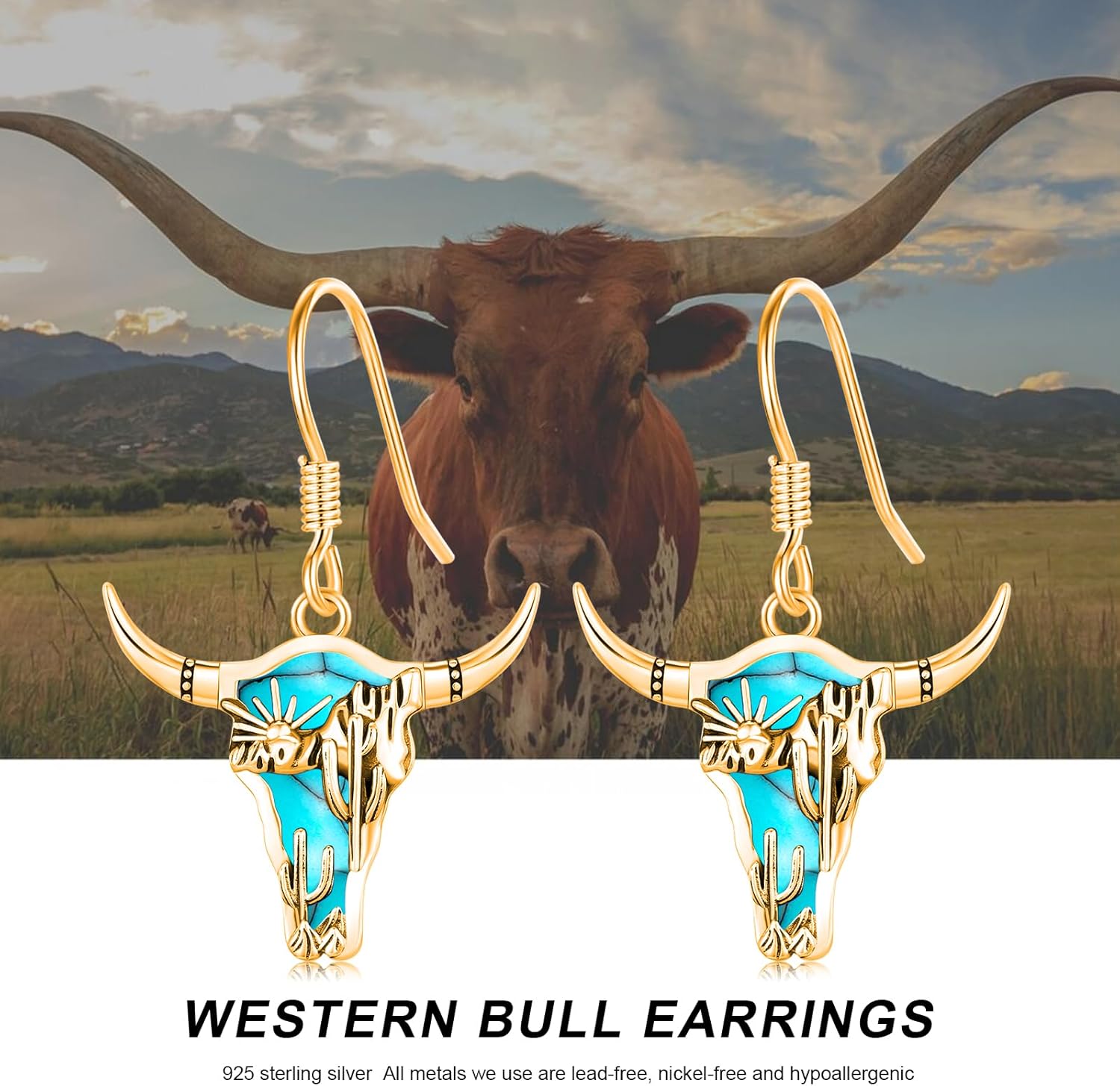 Midir&Etain Turquoise Earrings 925 Sterling Silver Texas Western Cow/Cactus/Boot/Dreamcatcher/Horseshoe Dangle Earrings Cowgirl Cowboy Jewelry for Women - Image 7