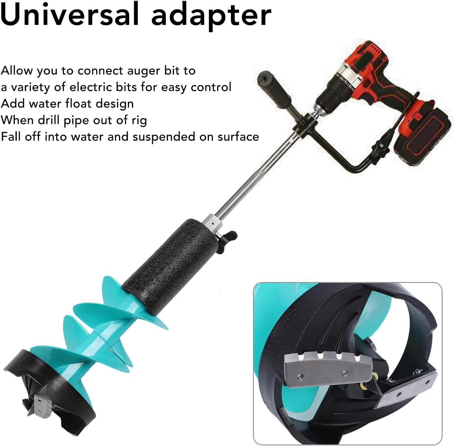 Ice Fishing Auger with Electric Adapter, Lightweight Nylon Drill for 6" Holes, Includes 50cm Spacer Sleeve/Shaft Extender for Deep Use